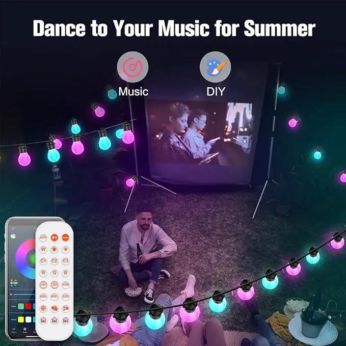 Smart Outdoor String Lights 20FT 20PCS G50 Led Bulb Outdoor APP& Remote Control Dimmable Music synic Timer speedness for Vacation Daily Camping Garden Yard Party Wedding Home Decoration by GreenHaven Gardens