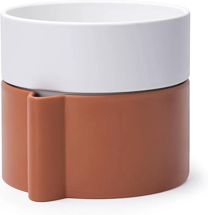 8 Inch Self-Watering Planter Pot with Terracotta Insert, Deep Water Reservoir, and Ceramic-Alike BPA-Free Plastic Planter Pot for Plant, Modern Planter for Houseplants, Terracotta/White, 53-B-T-6 by GreenHaven Gardens