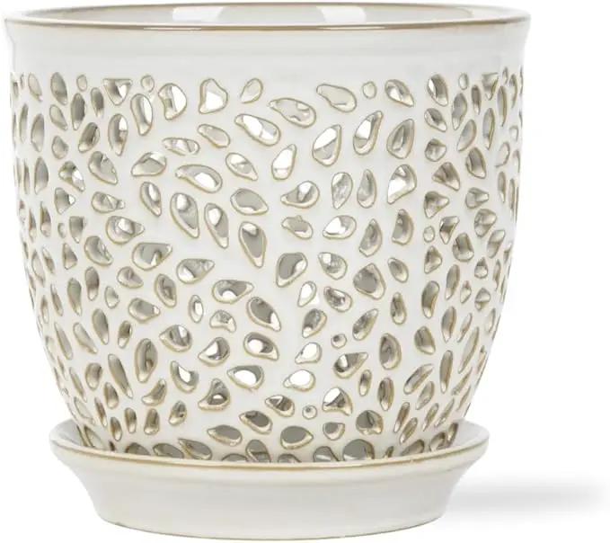 Elegant Orchid Pot with Holes, Large 6.5 inch Premium Porcelain Ceramic Orchid Pot for Repotting, Durable Ceramic Planter with Removable Saucer for Easy Drain, Planter Gifts for Moms by GreenHaven Gardens