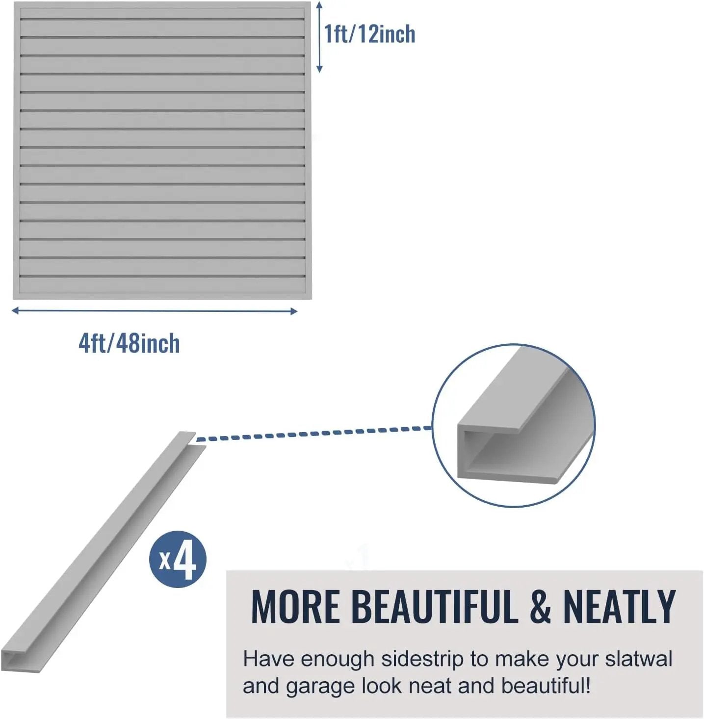 Slatwall Panel Garage Organizer PVC Slatwall Heavy Duty Wall Mounted Rack, Interlocking Slat Wall Panels for Tool Organization Peg Board(Grey 4 x 4 ft) by GreenHaven Gardens