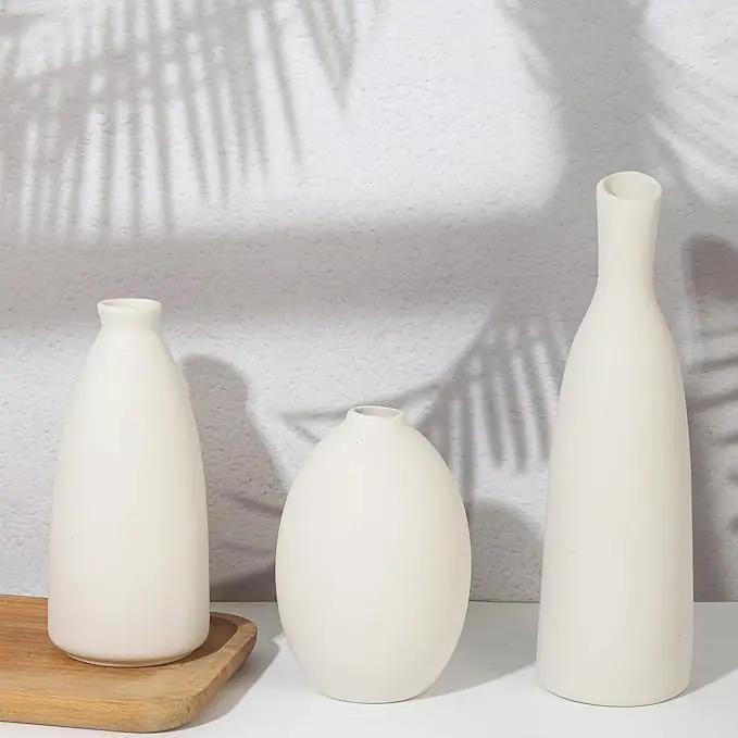 Ceramic Vase Set of 3, Small Flower Vase for Home Decor, Decorative Vases for Pampas Grass & Dried Flowers, Living Room, Bedroom, Bathroom, Shelf Centerpiece Table Decorations by GreenHaven Gardens
