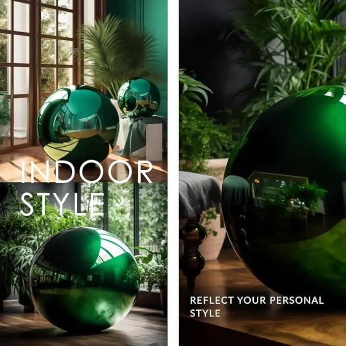 12 Inch Stainless Steel Gazing Globe,v2croft Hollow Ball Mirrored Surface Polished Shiny Sphere,Garden Stainless Steel Gazing Ball for Outdoor Lawn Pond Yard Ornament(Green) by GreenHaven Gardens