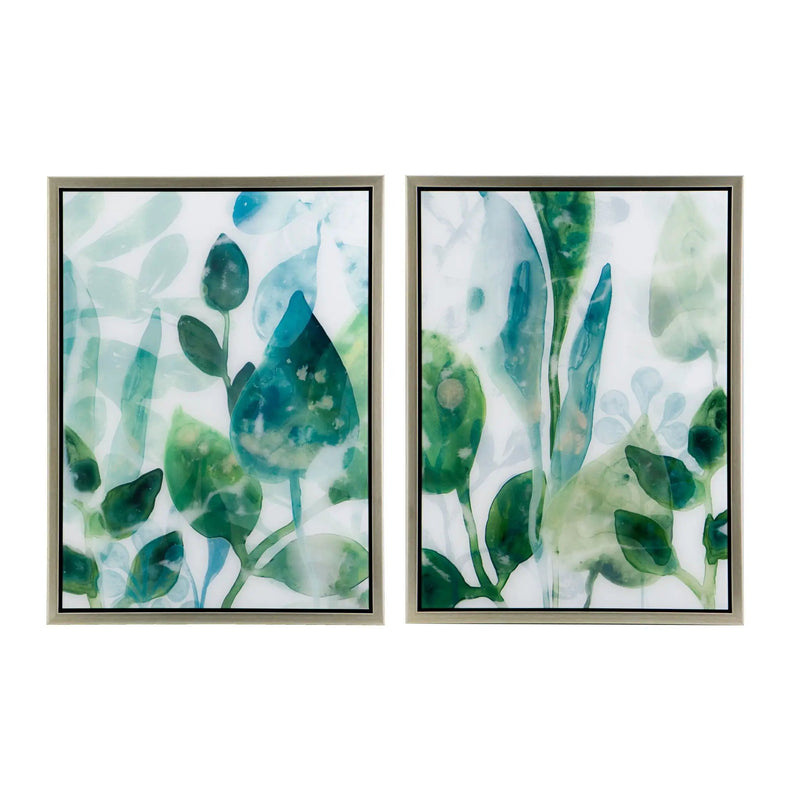 Framed Printed Acrylic Decorative Wall Art, Wall Decor For Living Room (Set of 2) - White / Green by Unique Piece Furniture