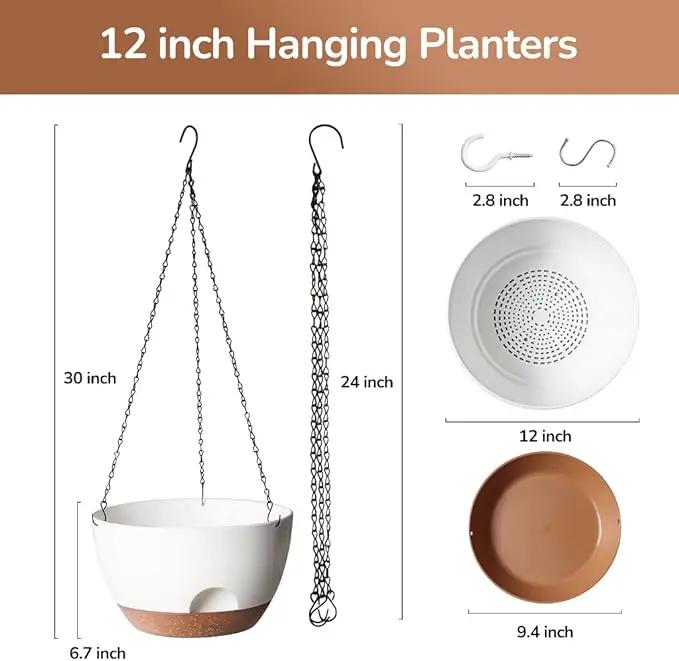 12 Inch Hanging Baskets for Plants Outdoor, Hanging Planters for Indoor Outdoor Plants, Hanging Planter with Self Watering, Hanging Flower Pots (White) by GreenHaven Gardens