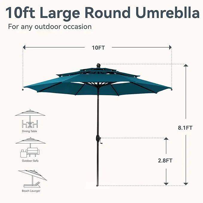 GREEN PARTY 10ft Outdoor Patio Umbrella, Auto-Tilt Market Table Umbrellas with Crank, 8 Sturdy Ribs & 1.5" Pole UV Protection for Garden Deck Backyard Pool by GreenHaven Gardens