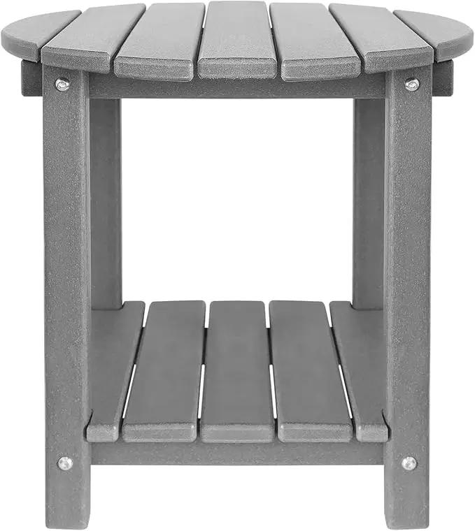 Adirondack Round Outdoor Side Table 2-Tier Storage Patio Side Table, HDPE End Tables for Backyard Pool Porch Garden Lawn (Grey) by GreenHaven Gardens