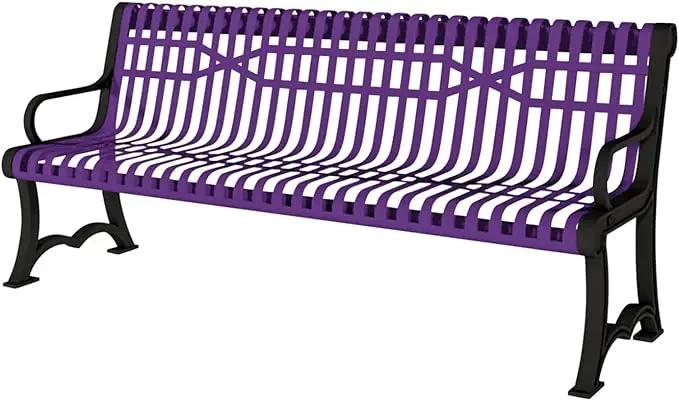 Coated Outdoor Furniture Heavy-Duty Outdoor Bench Thermoplastic Coated, Slatted Steel, Commercial-Grade Garden Bench, Made in America (Portable with Back, 4 Ft, Purple) by GreenHaven Gardens