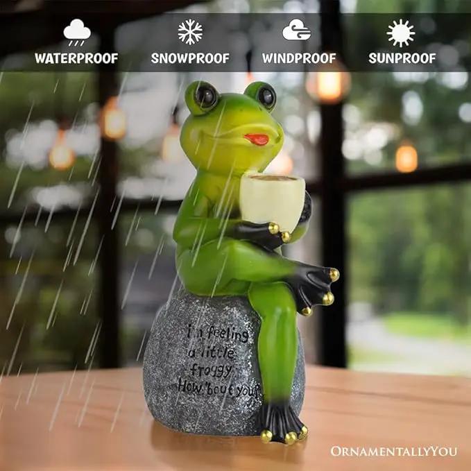 Spring & Summer-Themed Garden Statues – Adorable Outdoor Decor for Lawn, Patio & Porch (Coffee Drinking Frog Garden Statue with Funny Quote) by GreenHaven Gardens