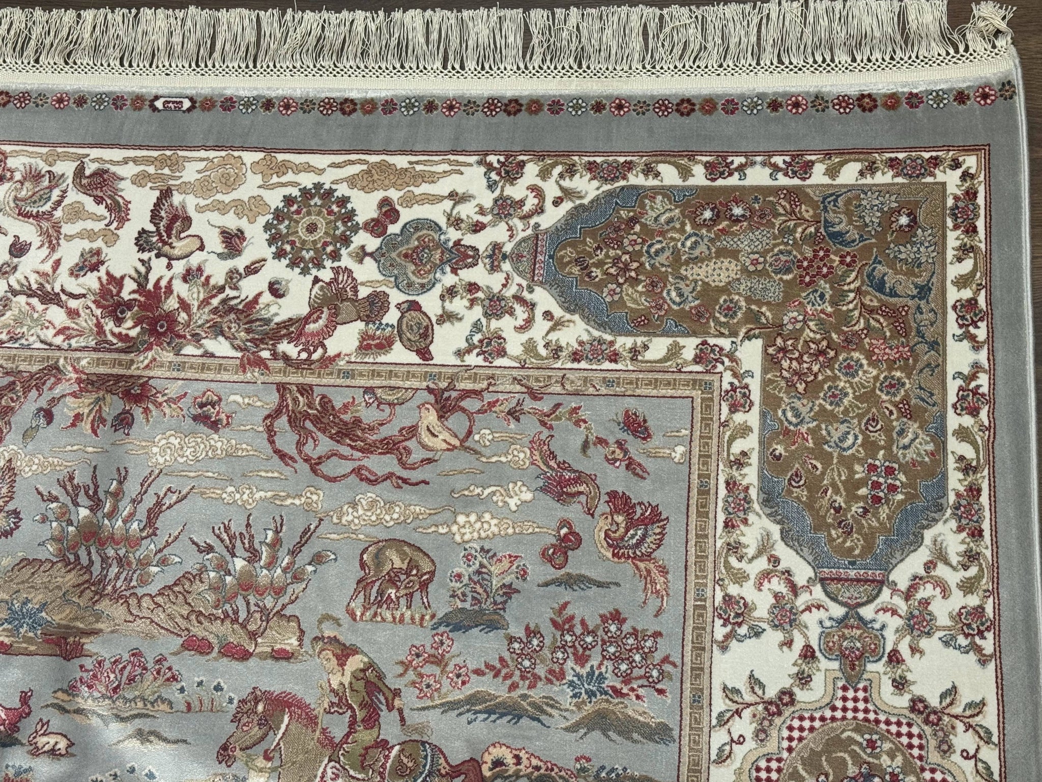 Turkish Silk Rug 5x7, Hunting Design, Animal Pictorials, Bamboo Silk by Jewel Rugs