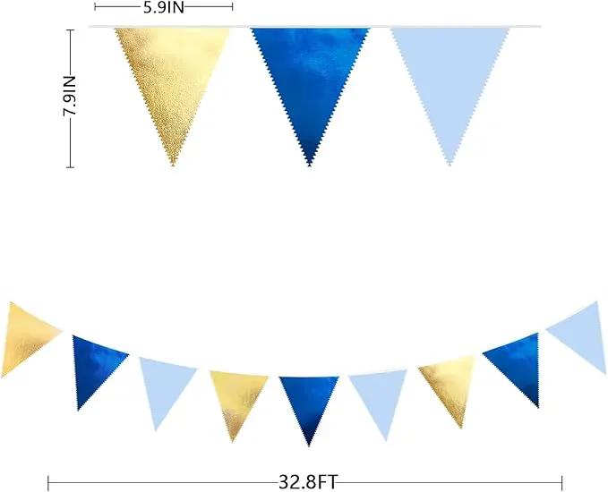 Gold Blue Party Decoration Gradient Blue and Gold Triangle Pennant Banner Flag Metallic Fabric Bunting Garland for Nautical Ahoy Achor Birthday Graduation Retirement Wedding Baby Shower Party Supplies by GreenHaven Gardens