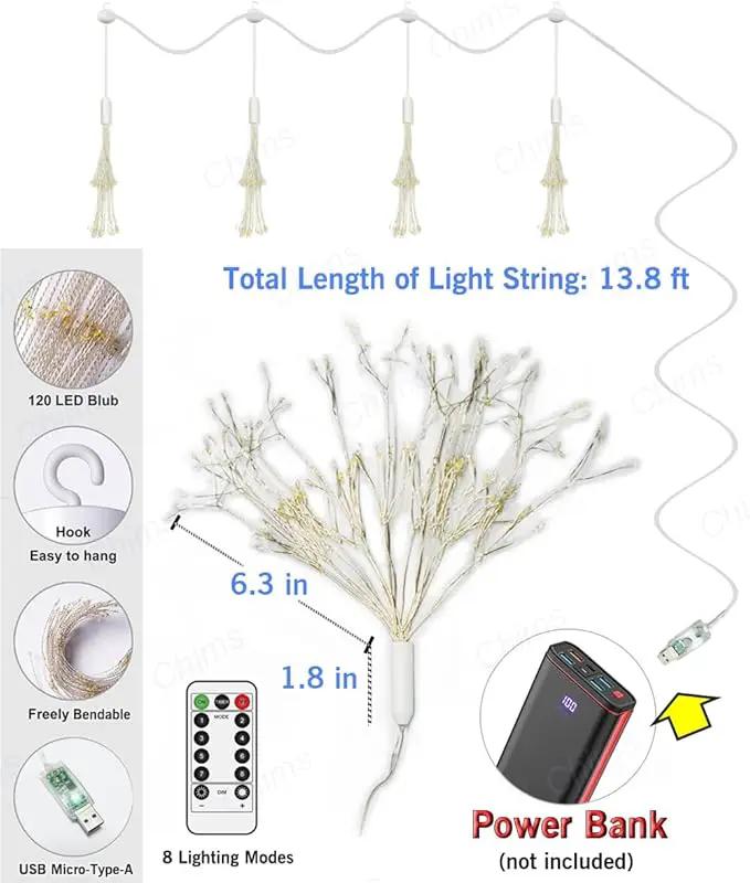 4 Pack Firework Lights, Yellow and White Patio Fairy Light Lighting Star Fireworks Sphere Fancy 120 LED DIY Dandelion Decoration Light with Remote, for Outdoor Bar Tree Wedding Party Restaurant by GreenHaven Gardens