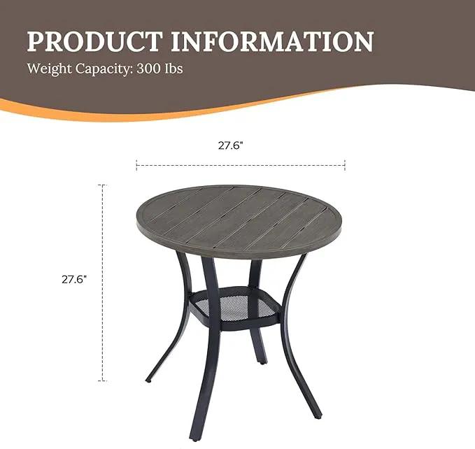 VICLLAX 27.5" Outdoor Round Patio Table for Lawn Garden, All Weather Metal Round Patio Dining Table with Storage Shelf, 2 Person Small Patio Table, Grey Wood-Like Tabletop by GreenHaven Gardens
