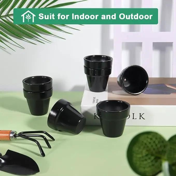 vensovo 48 Pcs 2" Tiny Ceramic Plant Pots with Drainage Hole - Black Small Mini Ceramic Pottery Planter Ideal for Indoor/Outdoor Plants, Crafts, Wedding Favors by GreenHaven Gardens