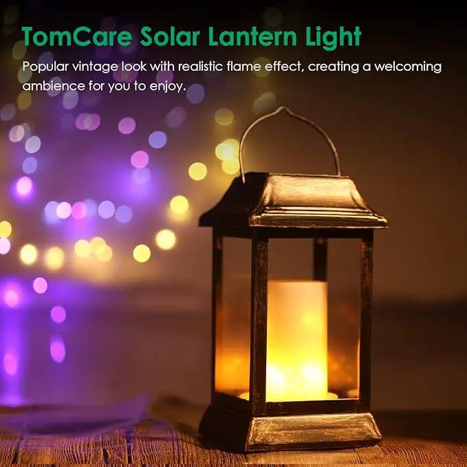 TomCare Solar Lights Metal Flickering Flame Solar Lantern Outdoor Hanging Lanterns Lighting Heavy Duty Solar Powered Waterproof LED Flame Lights for Patio Garden Christmas Decorations, 2 Pack (Bronze) by GreenHaven Gardens