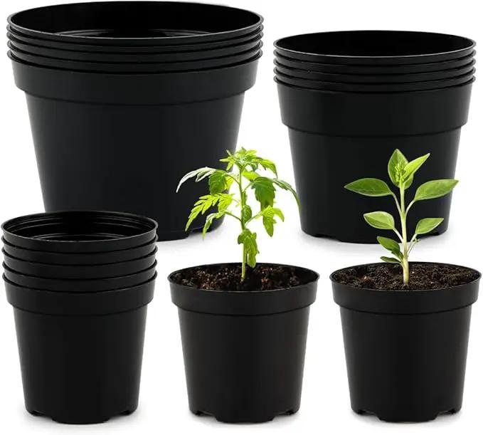 15 Pack 4/6/8 Inch Plant Nursery Pots, Thickened Plastic Pots for Plants with Drainage Holes, Sturdy Seedling Pots, Seed Starting Pots, Flower Pots for Indoor Outdoor Plants, Black by GreenHaven Gardens