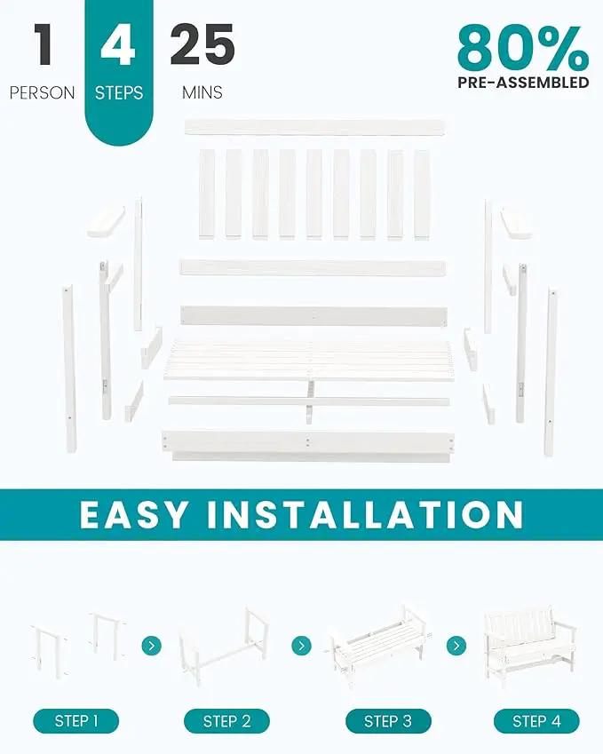 SERWALL Outdoor Bench, HDPE Outdoor Benches Weatherproof, 2-Person Garden Bench with 660 lbs Weight Capacity, Patio Benches for Outdoors, Garden, Porch, Backyard and Park, White, 2 Pack by GreenHaven Gardens