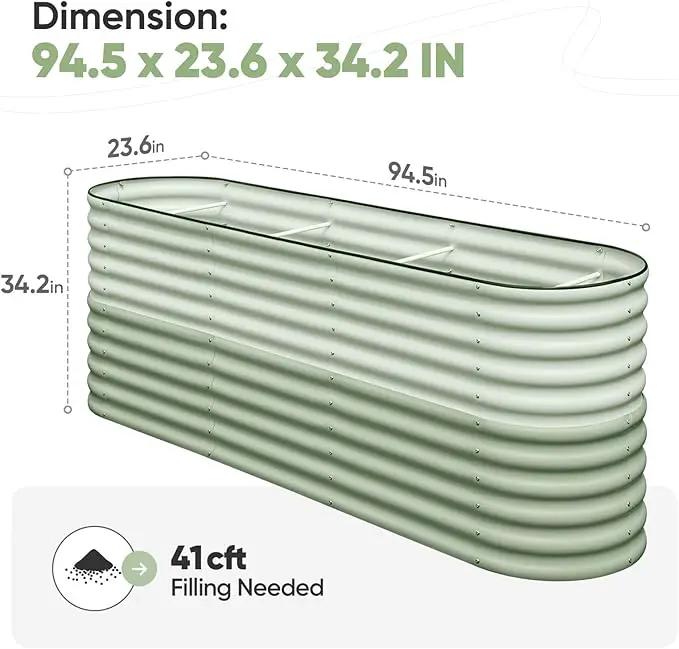 KING BIRD Raised Garden Bed 2.85 ft Tall 9 in 1 Galvanized Planter Garden Box Outdoor for Gardening, Deep Root Vegetables, Flowers 94.5X23.6X34.2 in, Light Green by GreenHaven Gardens