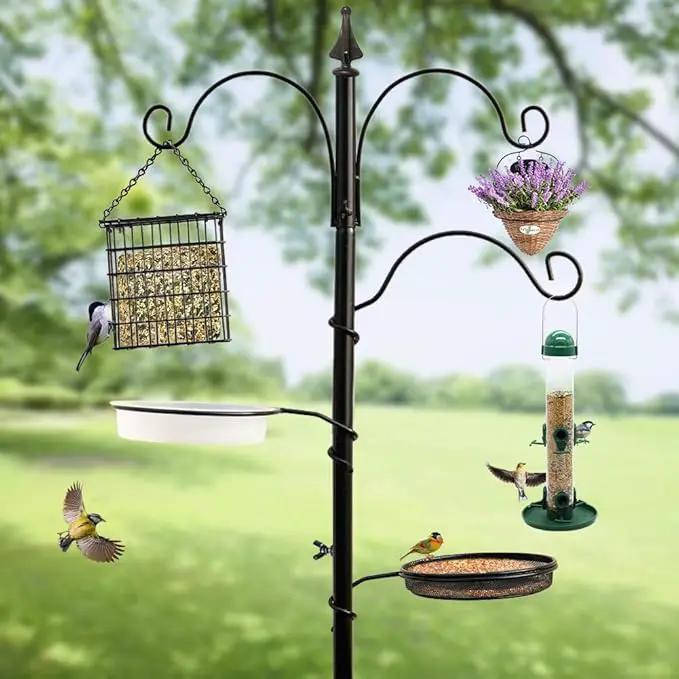 yosager Premium Bird Feeding Station Kit, 75" x 21" Bird Feeder Pole, A Multi Feeder Hanging Kit with Metal Suet and Bath for Attracting Wild Birds, Birdfeeder and Planter Hanger by GreenHaven Gardens