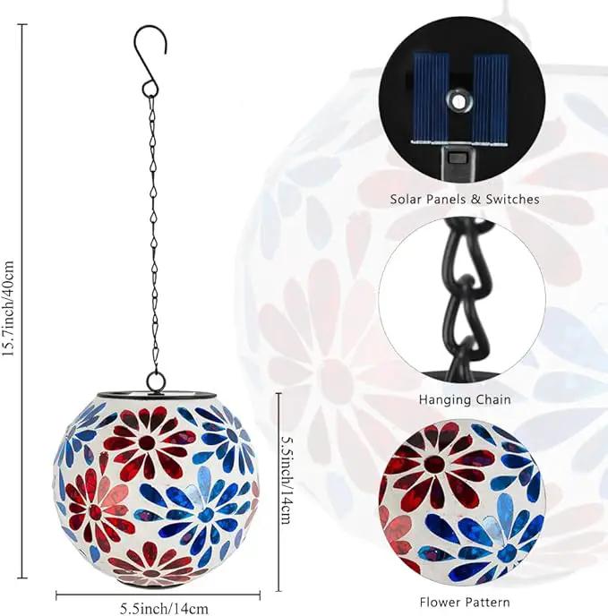Solar Lanterns Outdoor Waterproof, Hanging Mosaic Flower Solar Lantern with Hook, Hanging Gazing Ball Globe Lantern for Garden Patio Yard Decor by GreenHaven Gardens