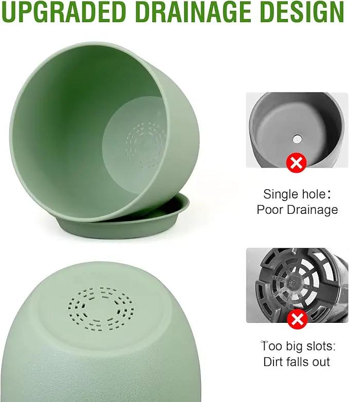 Medium Plant Pots 10/9/8 inch, Flower Pots for Indoor Outdoor Plants, Set of 3 Modern Decorative Plastic Planters with Drainage Holes and Saucers for House Porch Garden Plants, Green by GreenHaven Gardens