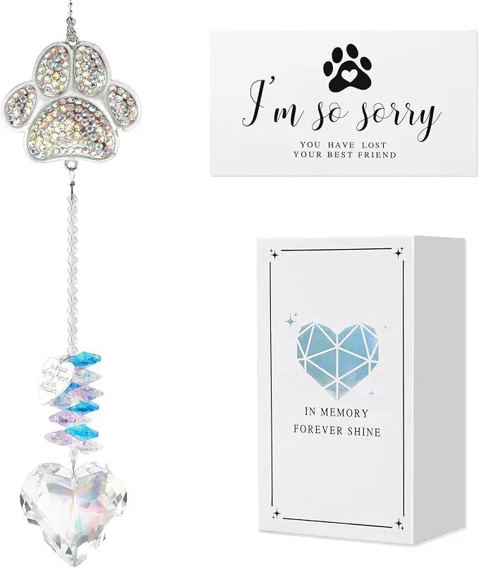 Pet Memorial Sun Catcher,Dog Passing Away Gifts,Pet Loss Sympathy Gift,Rainbow Bridge Paw Crystal Suncatcher,Thoughtful Cats and Dogs Remembrance,Bereavement Gifts by GreenHaven Gardens