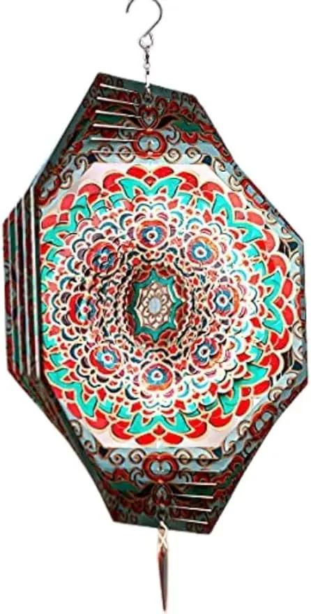 Wind Spinner Mandala Mystique 12 inches – 3D Stainless Steel – Laser Cut Metal Art Geometric Pattern - Hanging Wind Spinner, Kinetic Yard Art Decorations - Indoor/Outdoor Decor by GreenHaven Gardens