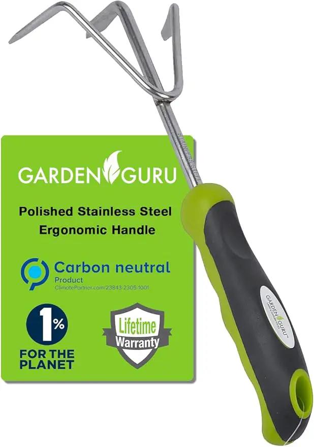 Garden Guru Hand Cultivator Rake Tiller Tool - Stainless Steel for Ultimate Strength - Rust Resistant - Ergonomic Handle - Great for Gardening Cultivating Loosening Weeding by GreenHaven Gardens