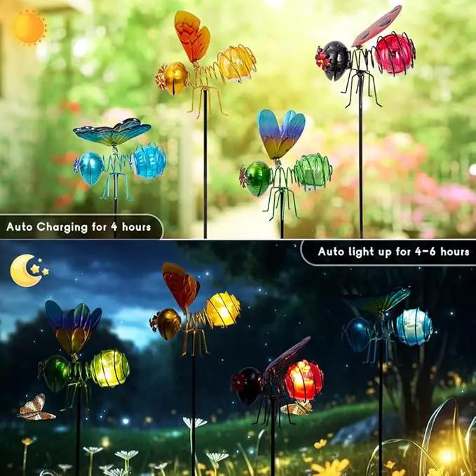 Insects Solar Garden Lights, 22.4" H Butterfly & Bee & Dragonfly & Ladybug Solar Stake Light, 4 Pcs Outdoor Statues Figurine Lights for Spring Garden Lawn Patio Yard Decoration by GreenHaven Gardens