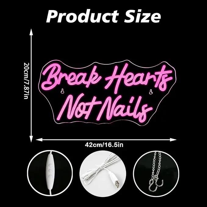 Break Heart Not Nails Neon Sign for Wall Decor,Neon Light Pink LED Neon Light for Bedroom Nails Salon Beauty Room Shop Decoration Gift by GreenHaven Gardens