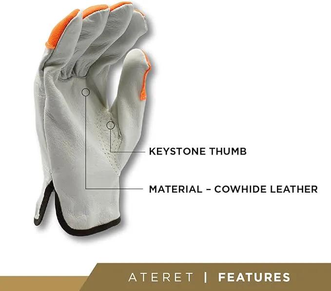 ATERET 12 Pairs Hi Vis Heavy Duty Durable Cowhigh Leather Work Gloves by GreenHaven Gardens