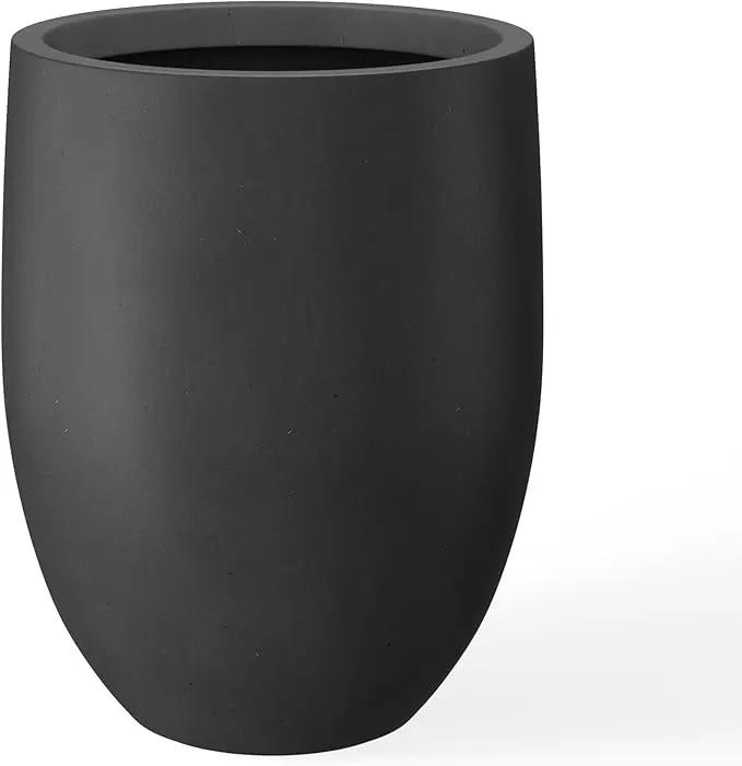 Kante 21.7" H Burnished Black Tall Planter, Large Outdoor Indoor Decorative Pot with Drainage Hole and Rubber Plug, Modern Round Taper Style for Home and Patio by GreenHaven Gardens
