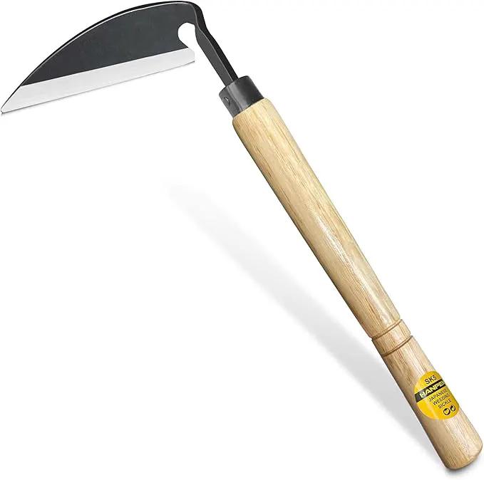 Japanese Weeding Sickle, Wide Blade Gardening Tools - Premium Quality Hand Hoes/Weeding Sickle Have Very Sharp Edge for Quick Work (Long Handle) by GreenHaven Gardens