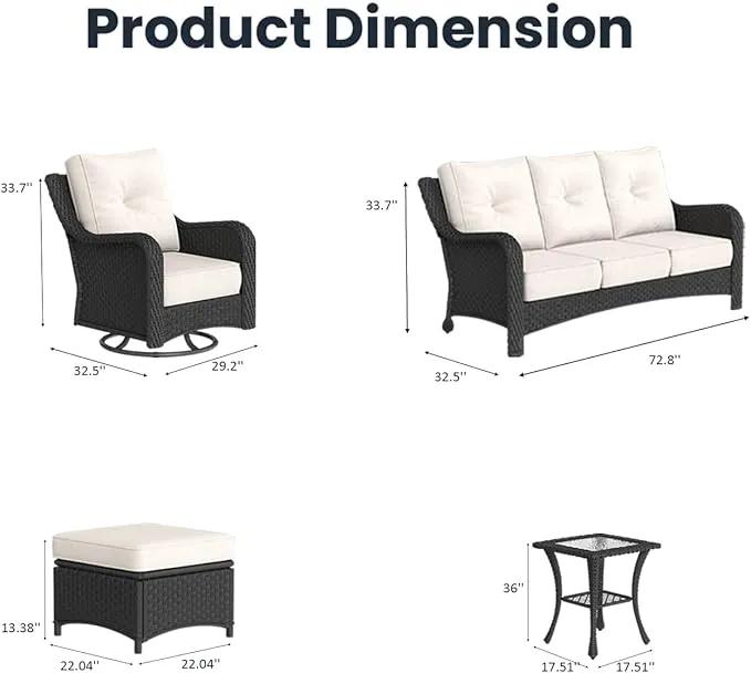 7 Pieces Outdoor Patio Furniture Sets with Rocking Swivel Chairs with 6-inch Thick Cushion and Side Table for Deck Lawn by GreenHaven Gardens
