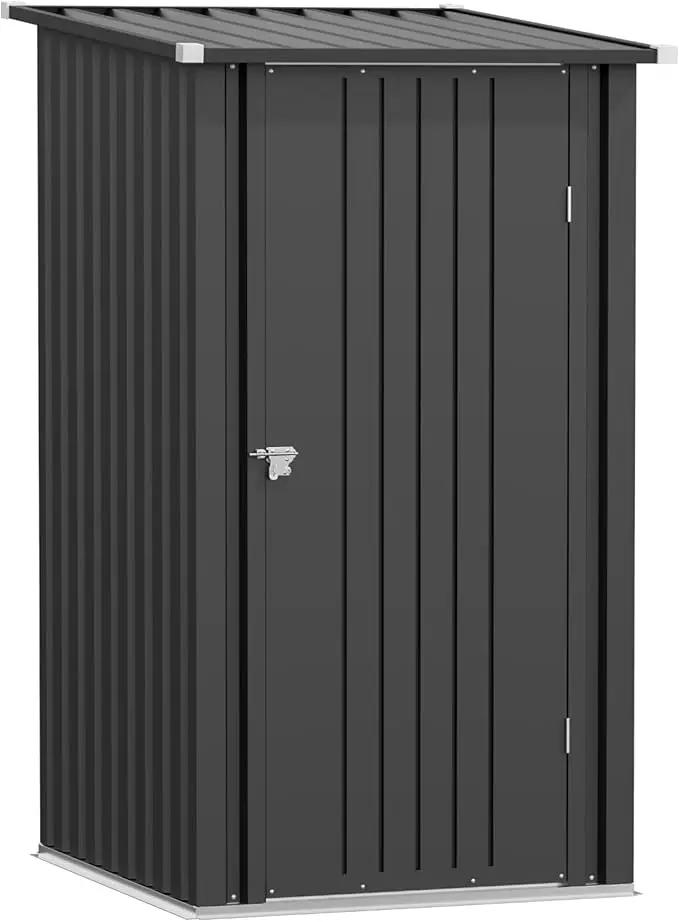 Greesum 3×3FT Outdoor Storage Shed, Metal Sheds with Sloping Roof and Lockable Single Door, Steel Tool Shed for Backyard, Bike, Patio, Garage, Lawn, Black by GreenHaven Gardens