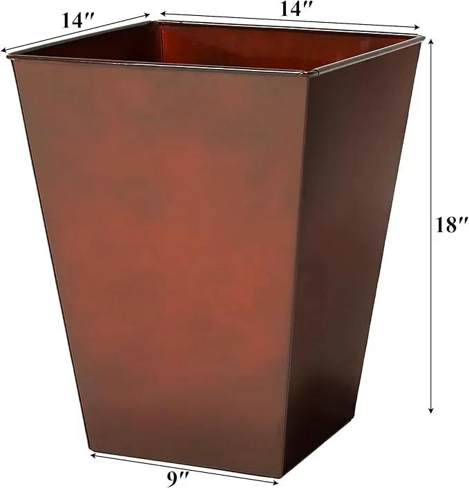 Worth Garden Large Metal Glazed Floor Planter Set of 2-14" Dia x 18" H - Luxurious Glossy Finish Red Tall Square Tapered Steel Plant Pots, Decor Flower Pot Indoor & Outdoor, Drainage Hole by GreenHaven Gardens