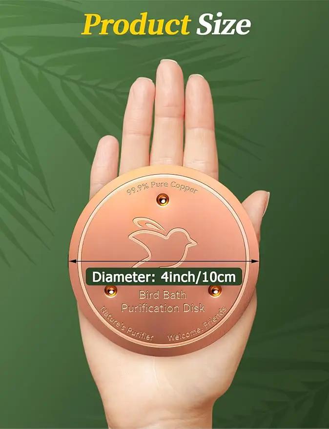 Mellbree 4-Pack Bird Bath Copper Disk, 0.6mm Reinforced 99.99% Pure Copper Cleaning Disk with Triple-Point Support for Physical Safe Clean Water All-Season by GreenHaven Gardens