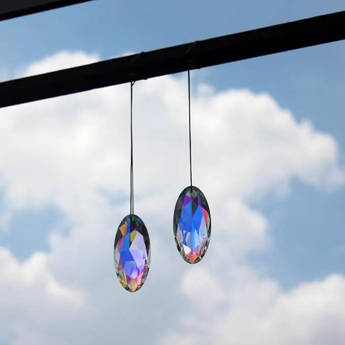 2PCS Simple Geometry Crystal Sun Catcher Prisms, STINO Hanging Suncatchers with Glass Prism, Rainbow Maker for Windows, Balcony, Kitchen, Garden Decoration (1, Oval Eye 2Pcs) by GreenHaven Gardens