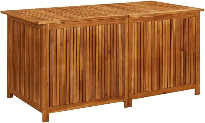 vidaXL Wooden Outdoor Storage Box with Gas-Lift Lid – Patio Deck Chest with Zippered Waterproof Bag for Garden Bench, Pool, Porch, Trunk, Cabinet, Teak Look – Brown, 59.1"x31.5"x29.5" by GreenHaven Gardens