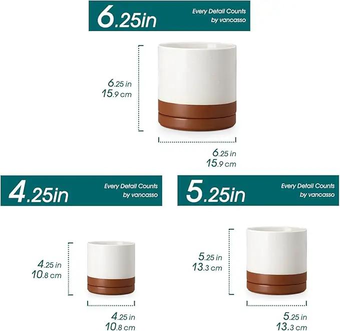 vancasso Ceramic Plant Pots, 3 Piece Planters for Indoor Plants, 4.25+5.25+6.25 Inch Flower Pots with Drainage, Plant Pots Indoor for Succulent, Pothos, Snake Plant and Money Tree, Etc (Khaki) by GreenHaven Gardens