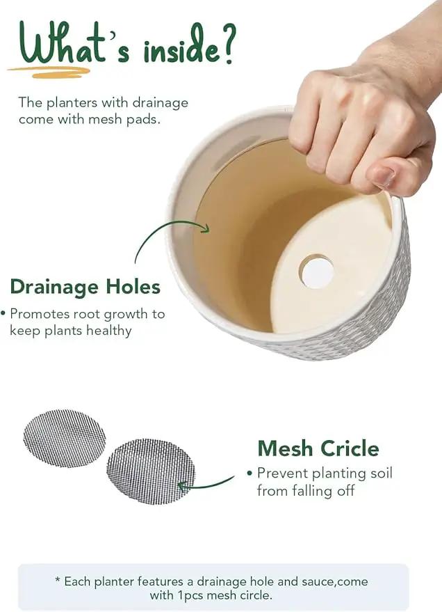 LE TAUCI Ceramic Pots for Plants, 5.4 Inch Plant Pots with Drainage Hole and Saucer, Indoor Plant Pots for Succulent, Snake Plants and Cactus, Flower Pots, Set of 2, Reactive Glaze White by GreenHaven Gardens