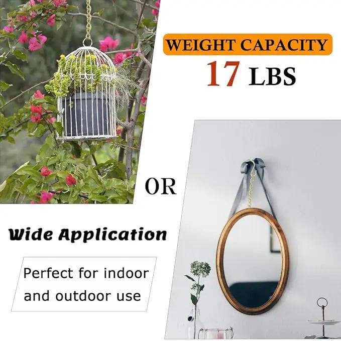 197 Inch Gold Hanging Baskets - Adjustable Length, Brass Decorative Metal Chain with A Great Assortment of Hooks for Hanging Bird Feeders Planters Baskets Billboards Ornaments, Chain Hooks DIY by GreenHaven Gardens