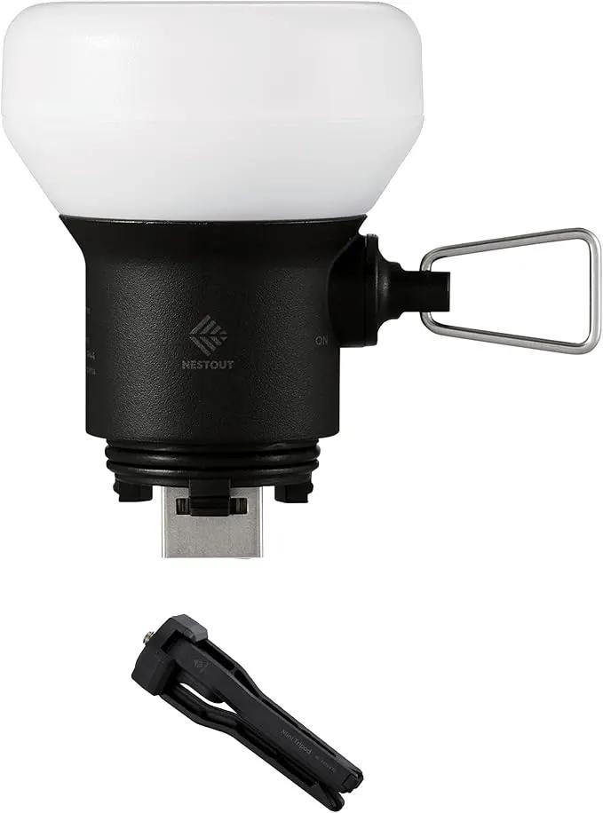 ELECOM NESTOUT Outdoor Camping LED Lantern w/ Mini Tripod, Dimmable USB Powered Soft LED Light, IP44 Water Dust Resistant, 10-350 Lumen, Portable Lamp for NESTOUT Power Bank, Black (LAMP-1) by GreenHaven Gardens