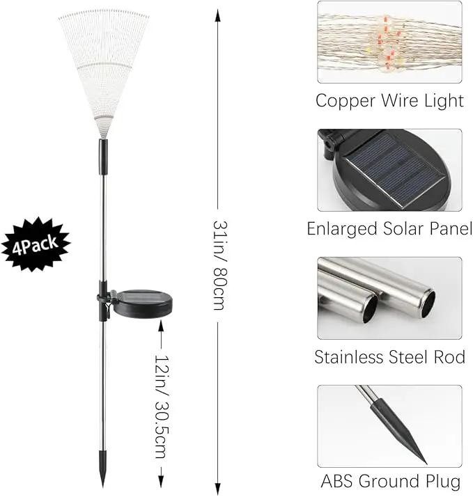 Firework Solar Garden Lights 4 Pack, 120 LED Solar Firework Lights with 8 Lighting Modes, Waterproof Sparkler Starburst Solar Lights Outdoor for Yard Porch Patio Backyard, Warm by GreenHaven Gardens