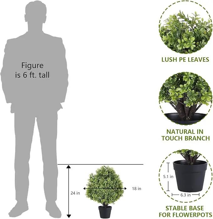 THE BLOOM TIMES 2ft Faux Boxwood Plants Outdoor Set of 2, Topiary Balls Artificial Outside Trees, 24" UV Resistant Fake Greenery Bushes & Shrubs for Front Porch Planter by GreenHaven Gardens