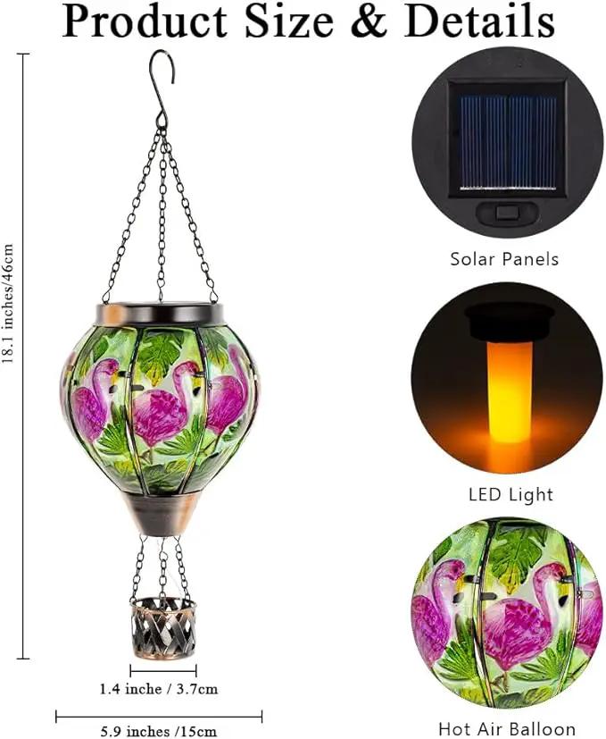 Flamingo Solar Hot Air Balloon Flickering Flame Hanging Garden Light,Glass Hot Air Balloon Solar Lanterns Outdoor Waterproof for Patio Tree Yard Decor,Flamingo Lantern Birthday Gifts for Women by GreenHaven Gardens