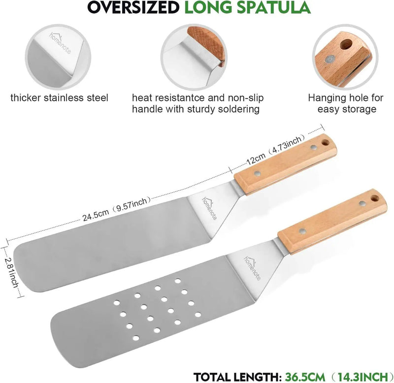HOMENOTE Griddle Accessories Kit, 7Pc Professional BBQ Kit in Gift Box - Heavy Duty Wooden Handle Stainless Steel Griddle Tool Set Great for Grill Flat Top Cooking Camping, Wood Color by GreenHaven Gardens