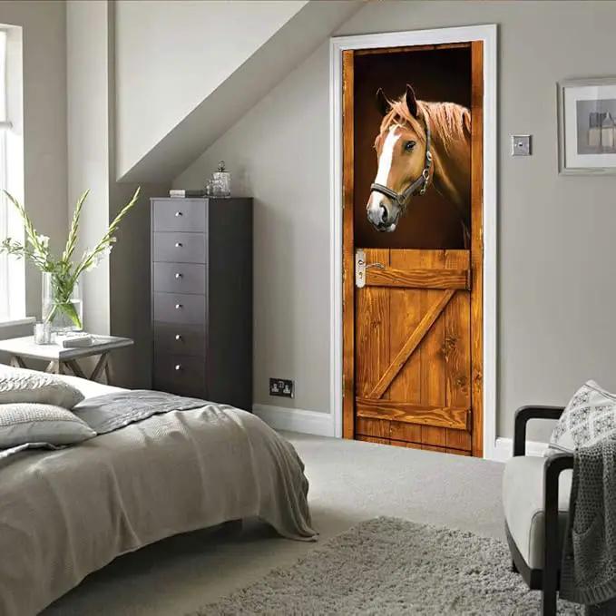 3D Horse Door Stickers Murals Peel and Stick - Self-Adhesive Wallpaper Decals, Removable PVC Waterproof Poster for Bedroom Living Room 37.4" x 78.7" by GreenHaven Gardens