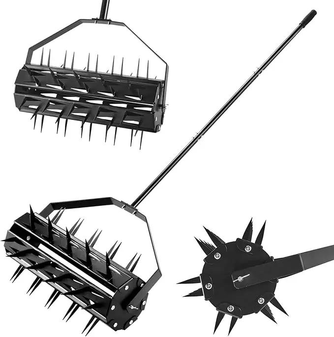Rolling Lawn Aerator, Rotary Spike Lawn Aerator, Heavy Duty Manual Aerator Lawn Tool, 17-Inch Push Spike Aerator Roller with Adjustable Steel Handle for Garden, Lawns, Patio and Yard Grass Aeration by GreenHaven Gardens