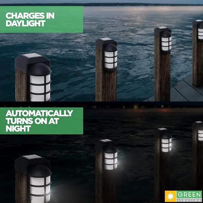 GreenLighting Marina Solar Post Cap Lights Fits 4x4 Nominal Wood Outdoor Solar Powered Post Cap Light, Fence Post, Landscaping, Deck, Garden- Bright LED, Waterproof Nautical Lighting Black 8 Pack by GreenHaven Gardens