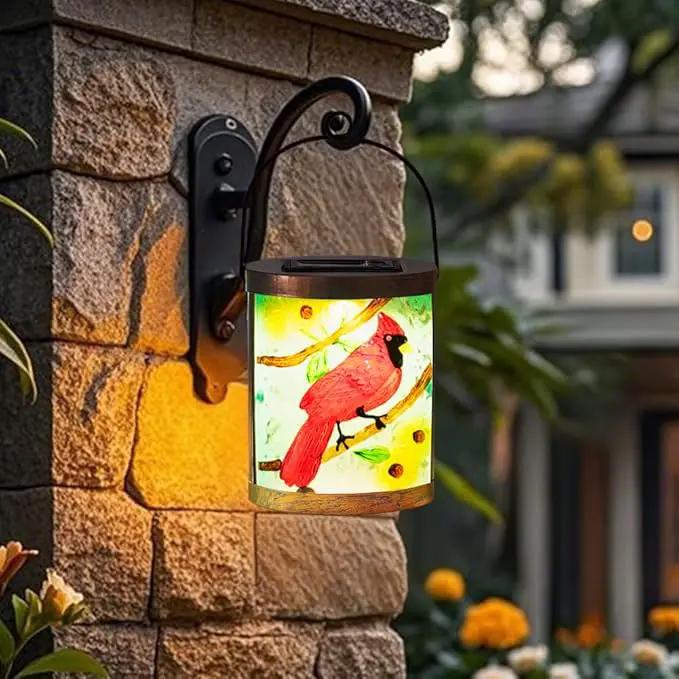 Starsoul 2 Pack Hanging Solar Lantern Outdoor Waterproof Glass Red Cardinal Decorative Solar Lights for Outside Garden Yard Table Patio Decor Cardinal Gifts by GreenHaven Gardens